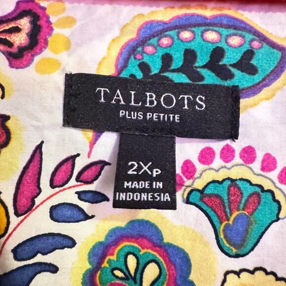 TALBOTS XL Cream Button Up Blouse with Colorful Floral Paisley Print GORGEOUS - Picture 3 of 7